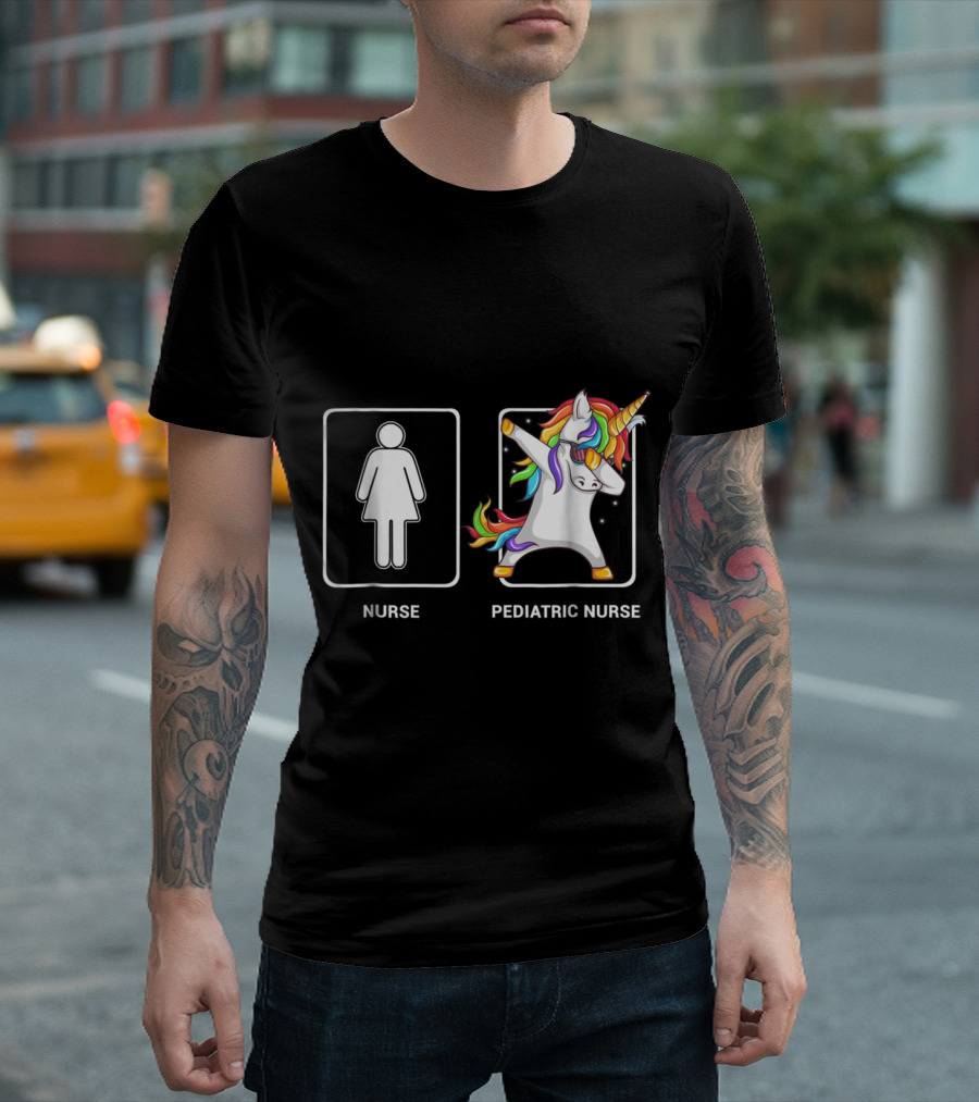Pediatric Nurse Unicorn Dabbing Colorful Rainbow Mane T-Shirt