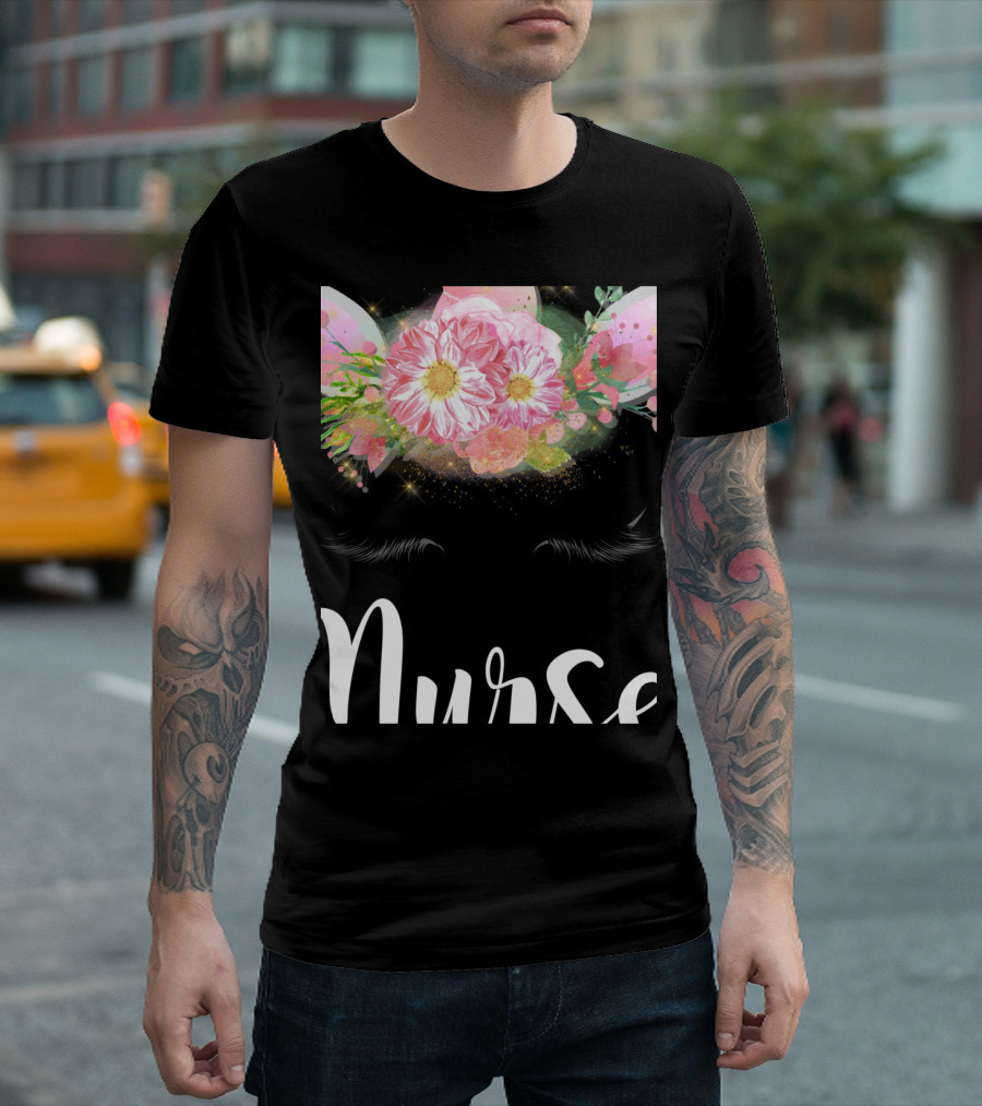 Nurse Unicorn Floral Eyelashes Magical Pediatric T-Shirt