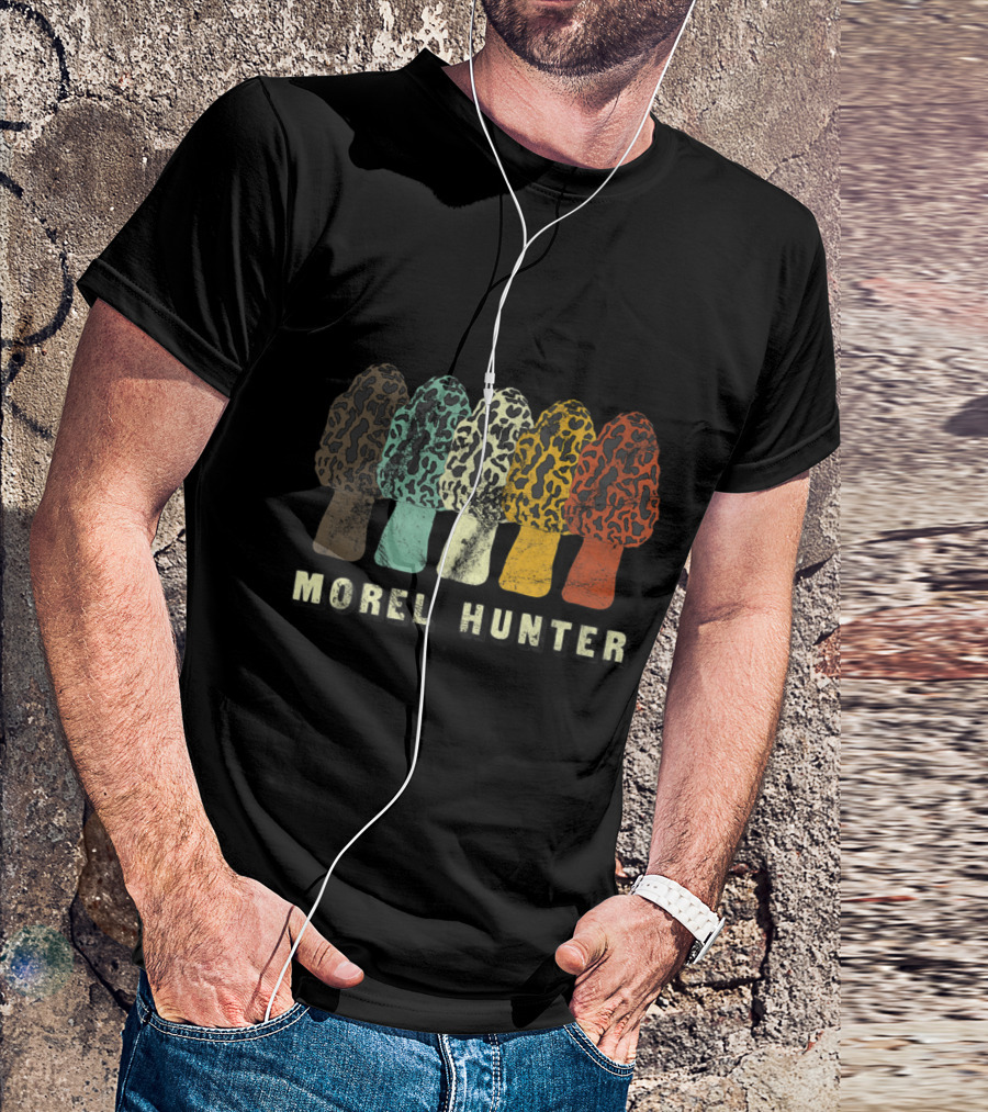 Colorful Morel Hunter Distressed Fun Mushroom Hunting Lineup T-Shirt
