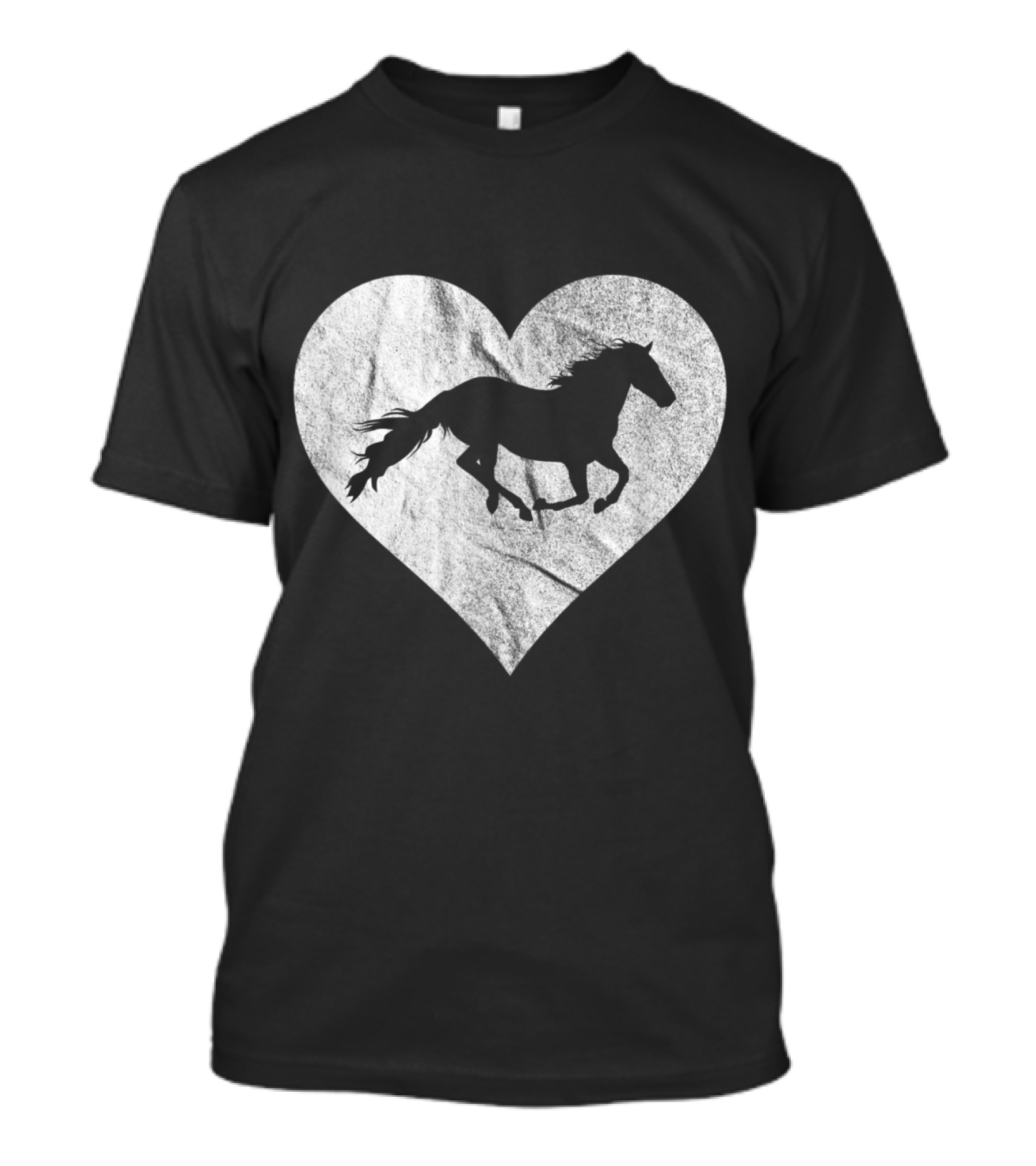 Love Horses Girls Running Silhouette Distressed Heart Riding T-Shirt