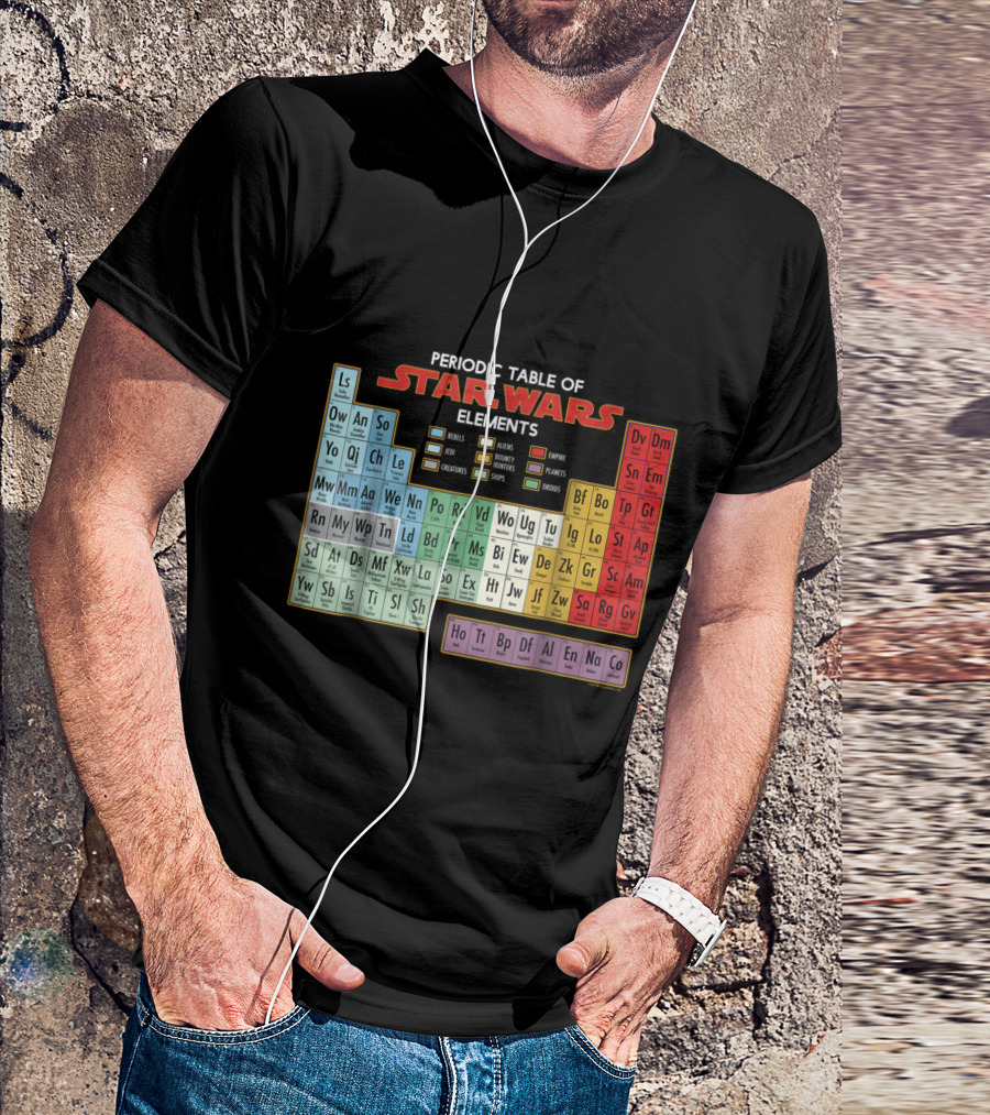 Star Wars Periodic Table Of Elements Featuring Heroes Jedi Creatures Aliens Empire Planets T-Shirt