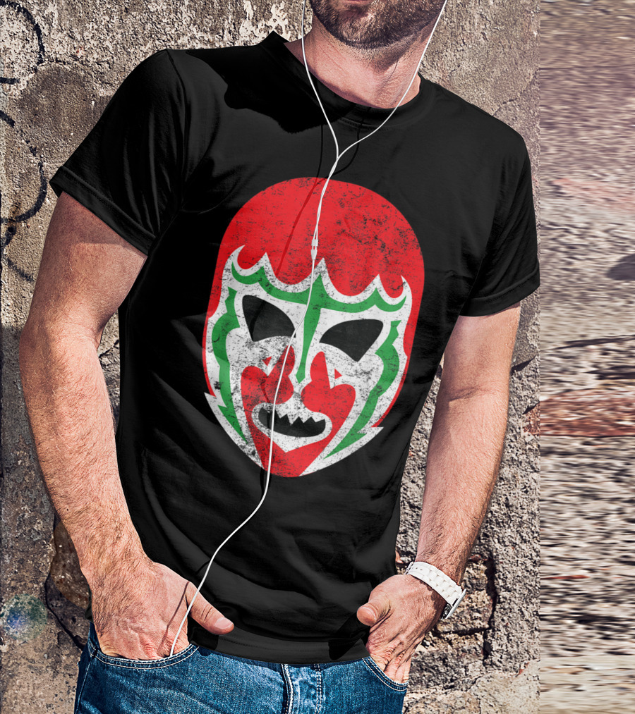 Retro Mexican Lucha Libre Wrestling Mask Red Green T-Shirt