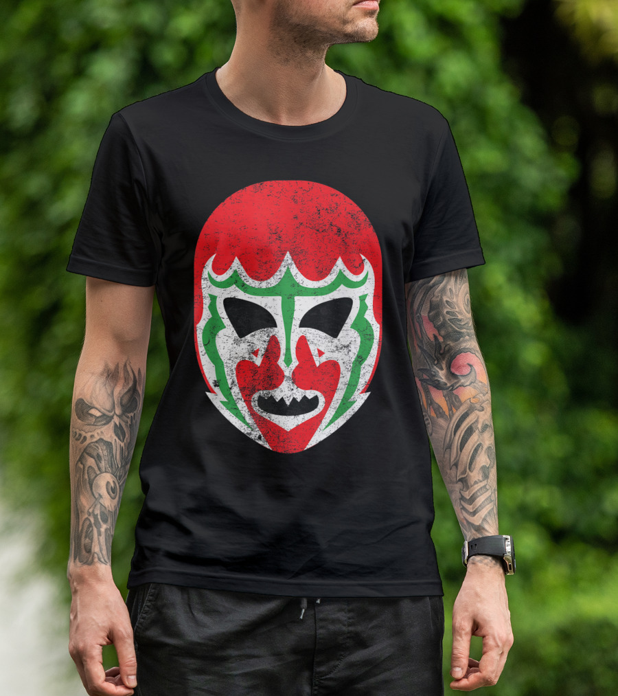 Retro Mexican Lucha Libre Wrestling Mask Red Green T-Shirt