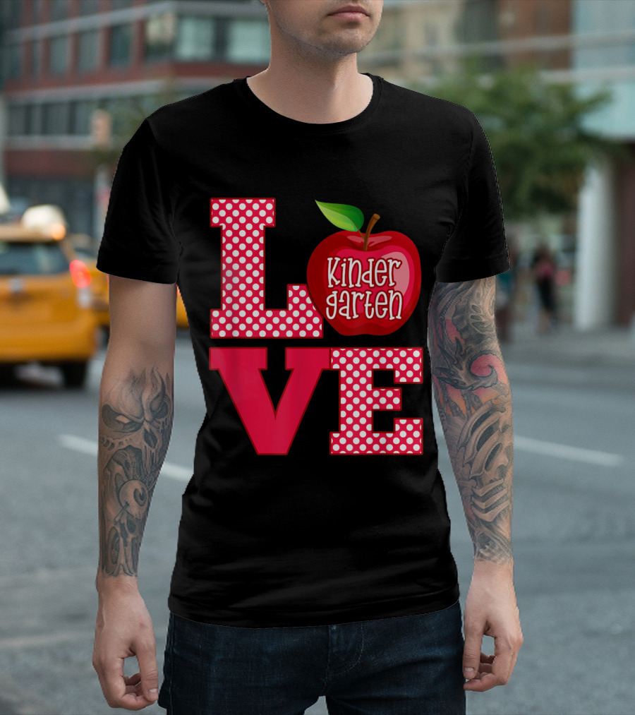 Love Kindergarten Teacher Polka Dot Apple T-Shirt