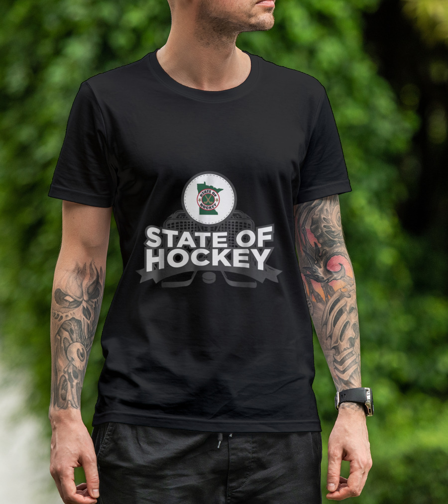 State Of Hockey Minnesota Enthusiast With Iconic Puck And Sticks T-Shirt