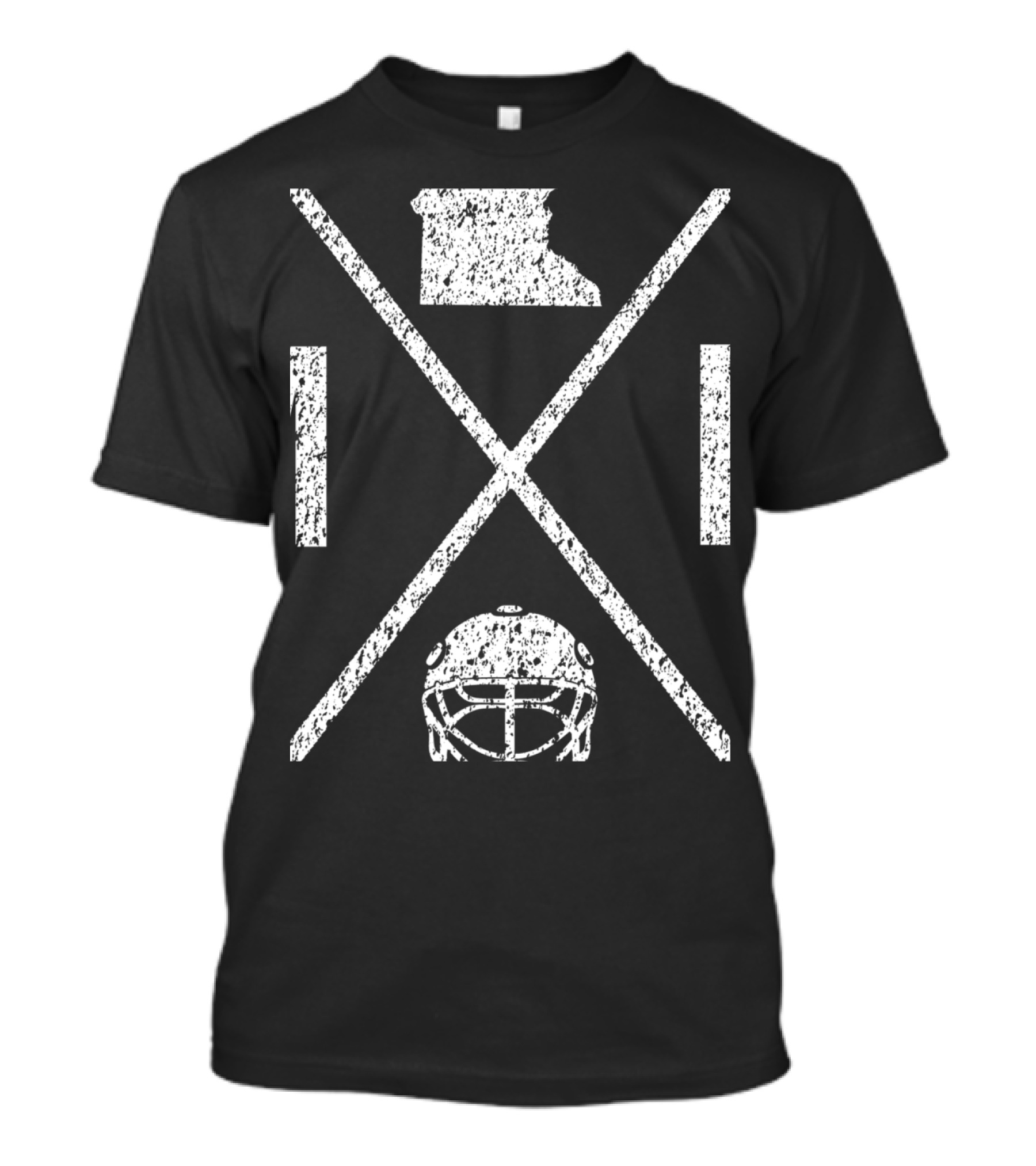 State Of Minnesota Hockey Crossed Sticks Helmet And Map T-Shirt