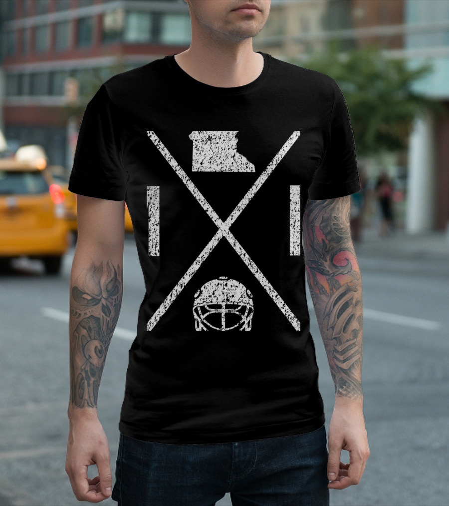 State Of Minnesota Hockey Crossed Sticks Helmet And Map T-Shirt