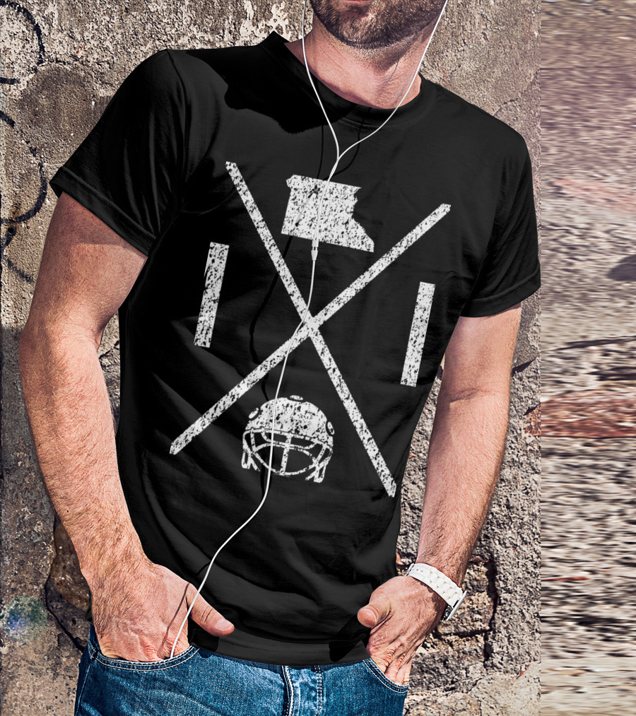 State Of Minnesota Hockey Crossed Sticks Helmet And Map T-Shirt