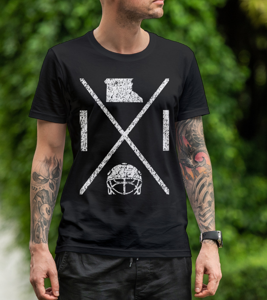 State Of Minnesota Hockey Crossed Sticks Helmet And Map T-Shirt