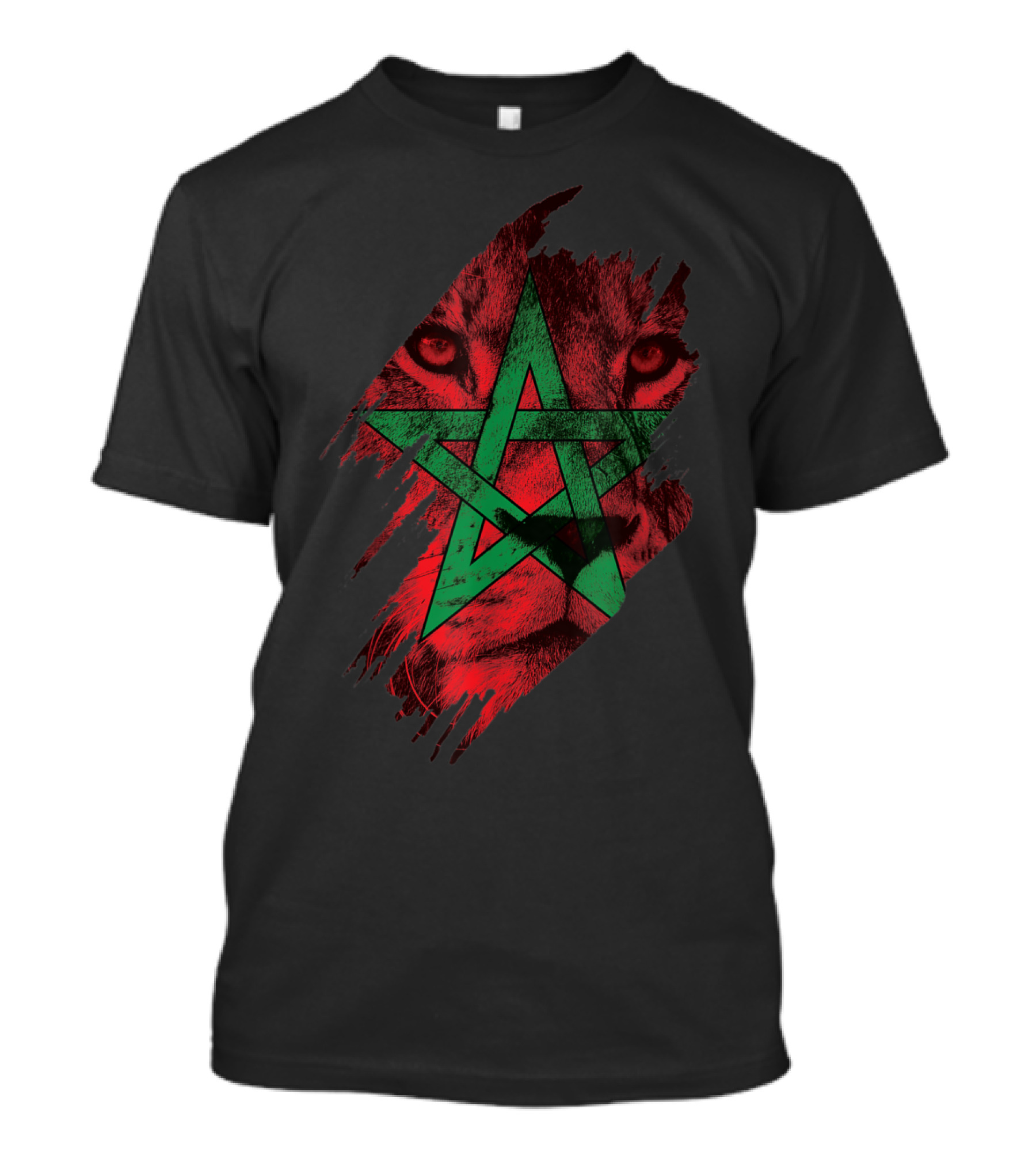 Morocco Atlas Lion With Flag Symbol Fan T-Shirt