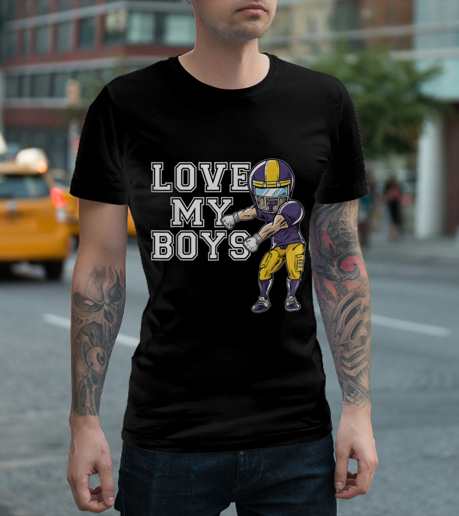 Love My Boys Purple Football Player Mom Grandma T-Shirt