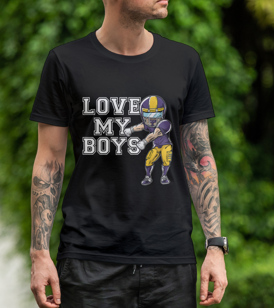 Love My Boys Purple Football Player Mom Grandma T-Shirt
