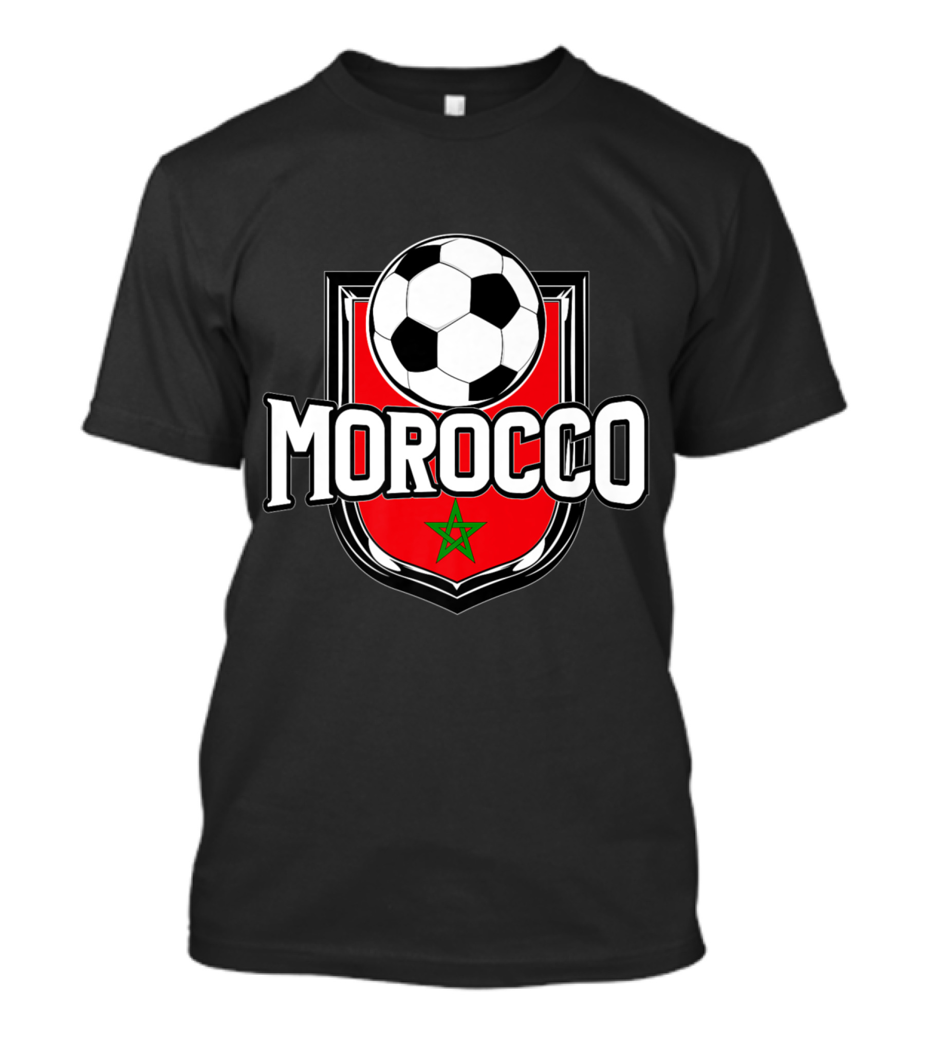 Morocco Soccer Ball With Moroccan Red Shield And Green Star T-Shirt