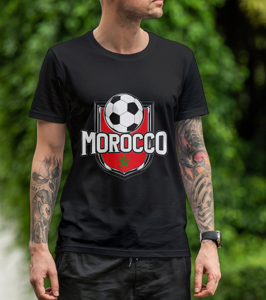 Morocco Soccer Ball With Moroccan Red Shield And Green Star T-Shirt