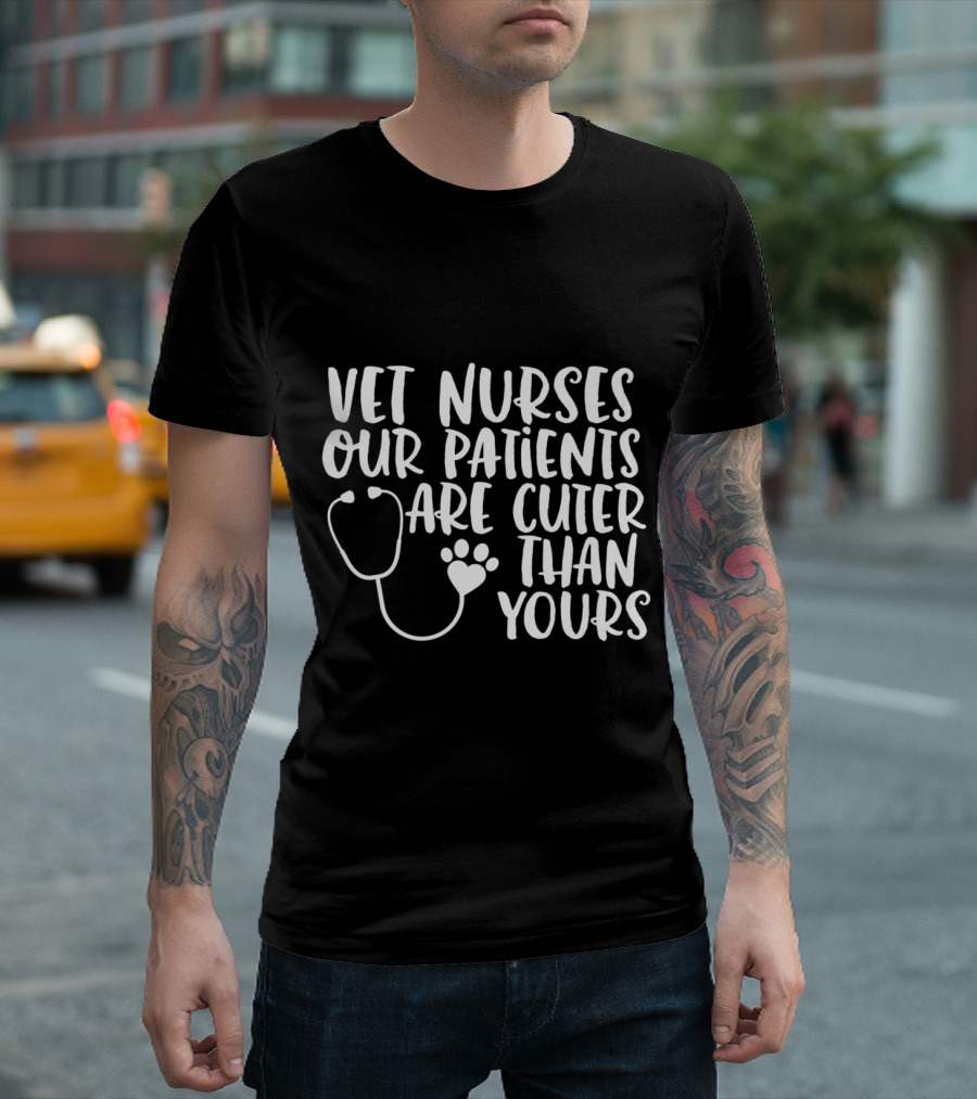 Vet Nurses Our Patients Are Cuter Than Yours Stethoscope Paw Prints T-Shirt