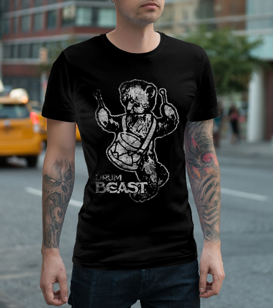 Drum Beast Percussion Drummer Bear with Drum Sticks T-Shirt