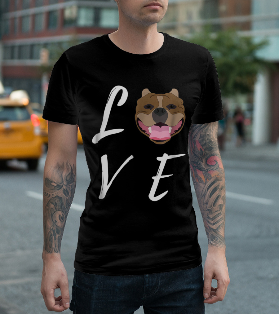 Love Pit Bull Face Typography With Joyful Dog T-Shirt