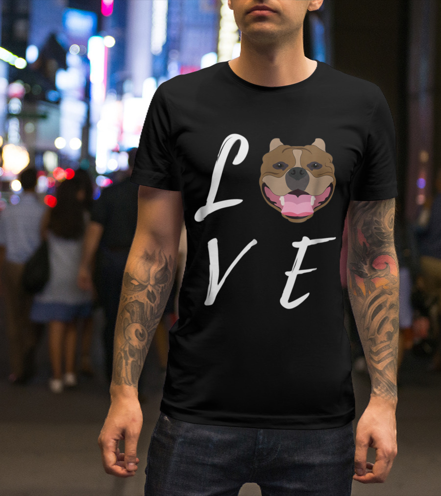 Love Pit Bull Face Typography With Joyful Dog T-Shirt