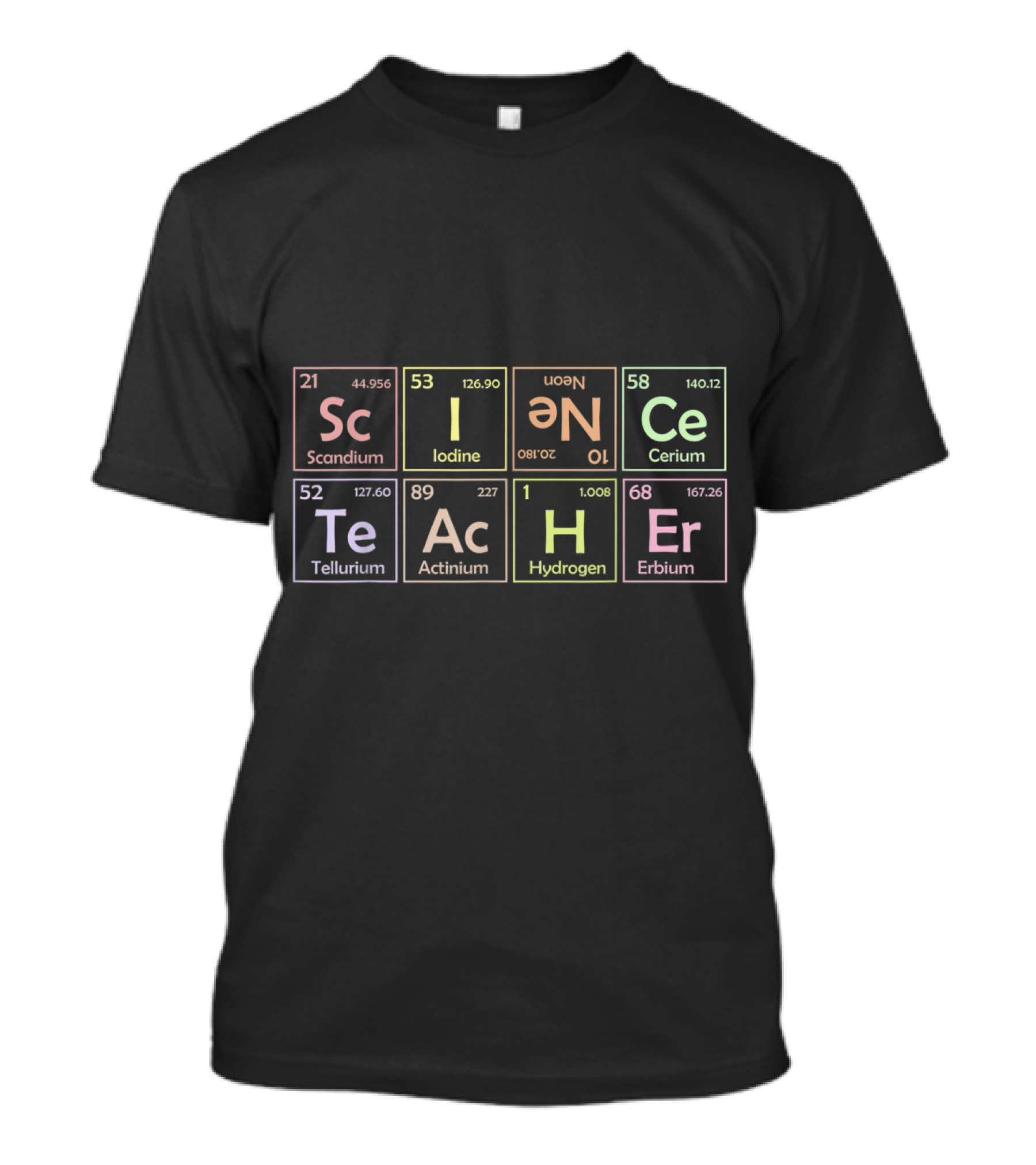 Scandium Iodine Neon Cerium Tellurium Actinium Hydrogen Erbium Periodic Table Chemistry Science T-Shirt