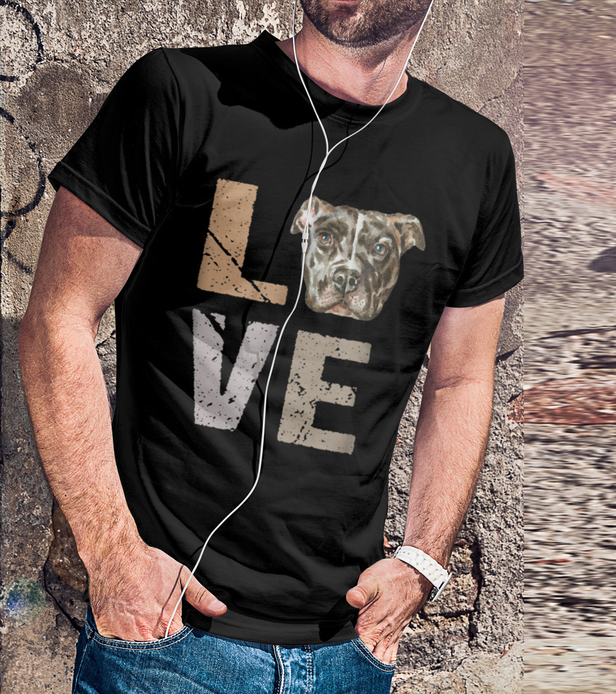 Love Pitbull Dog Face In Letter T-Shirt