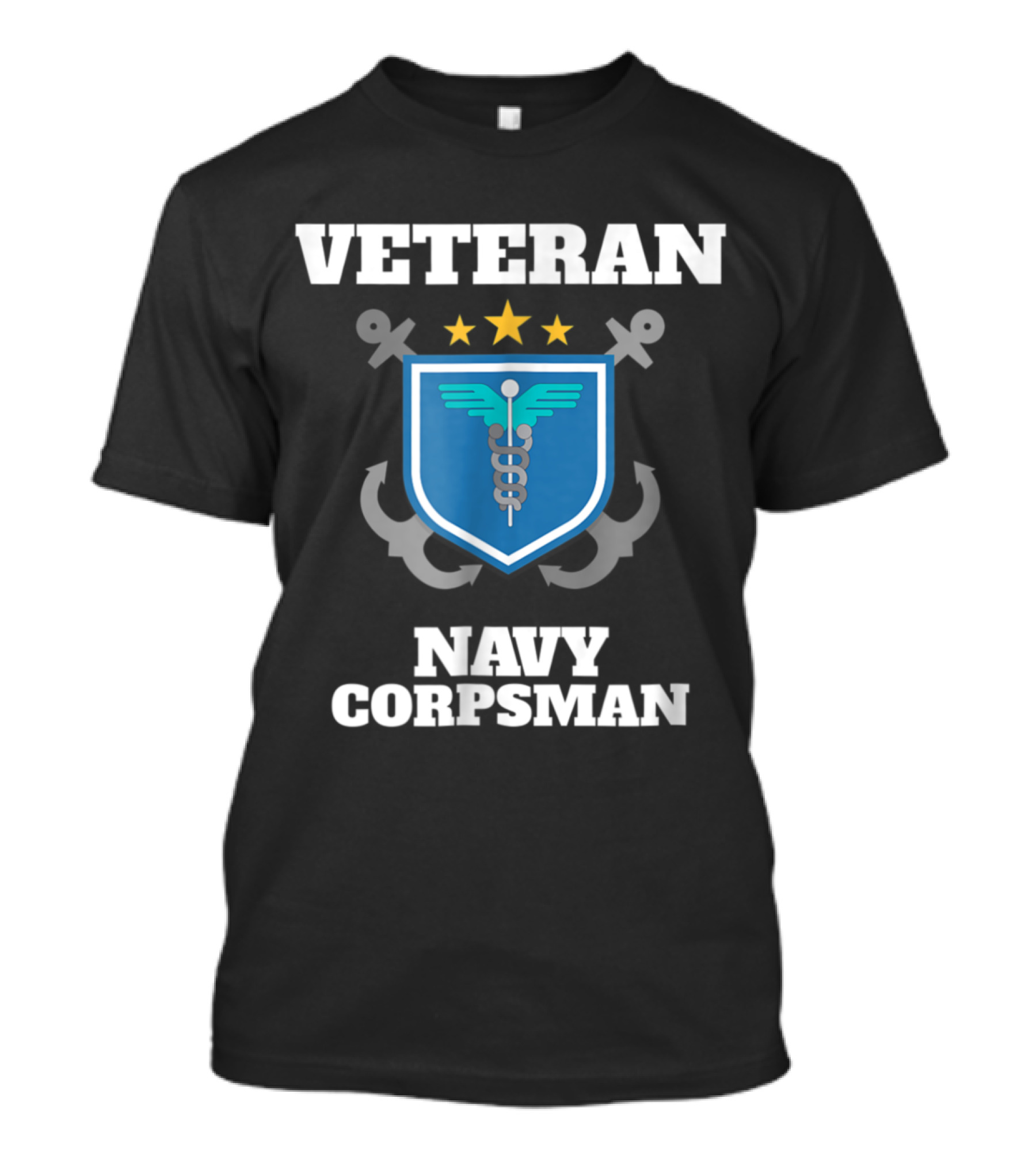Veteran Navy Corpsman Emblem With Anchors And Medical Caduceus T-Shirt