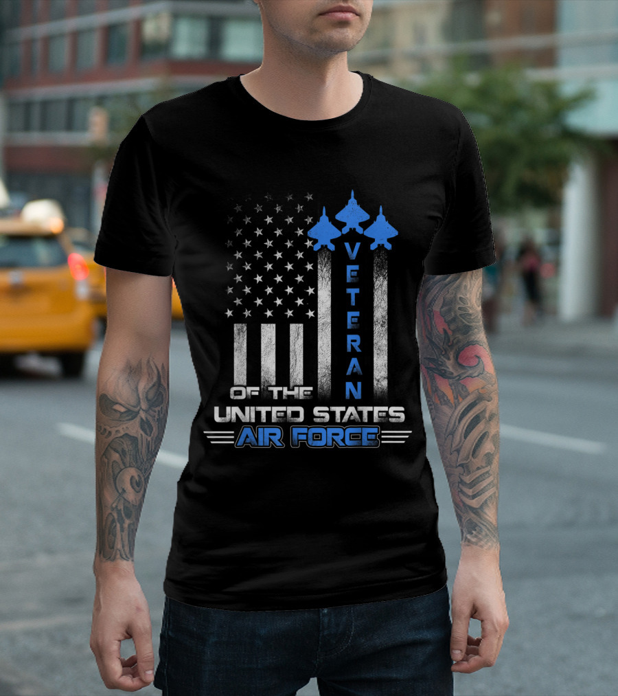 United States Air Force Veteran American Flag with Jet Fighters T-Shirt