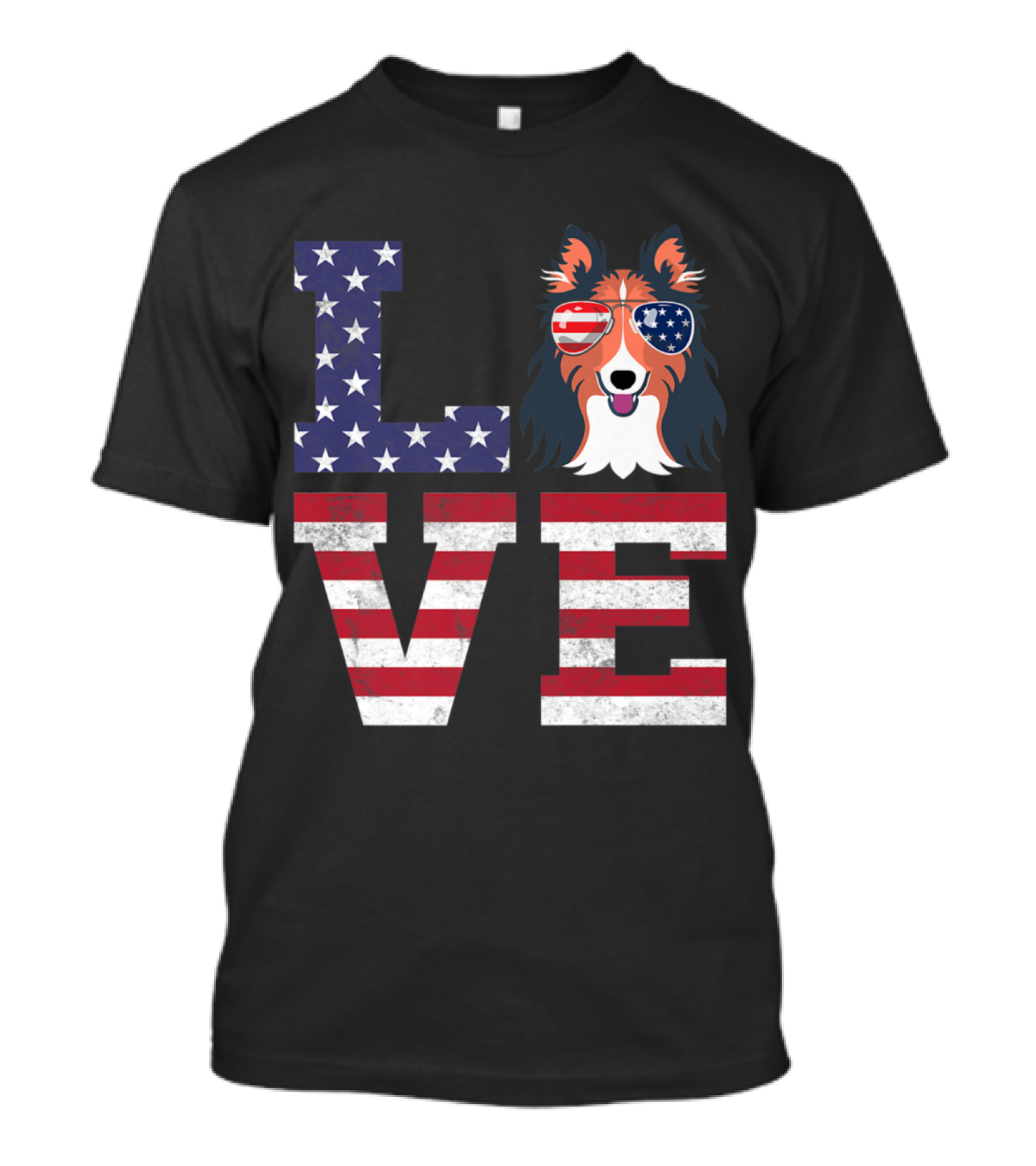 Love Rough Collie American Flag Sunglasses Patriotic T-Shirt