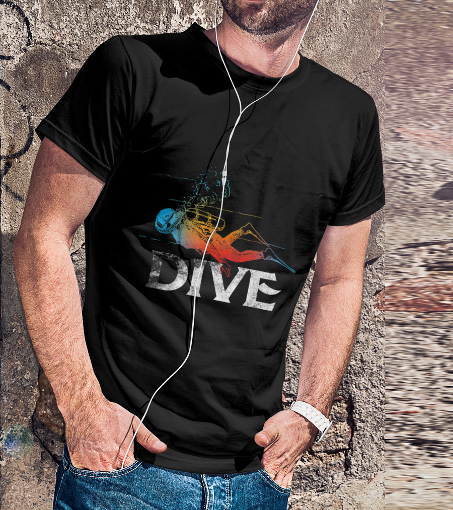 Retro Scuba Diving Diver With Dive Mask Colorful Relaxed Dive T-Shirt