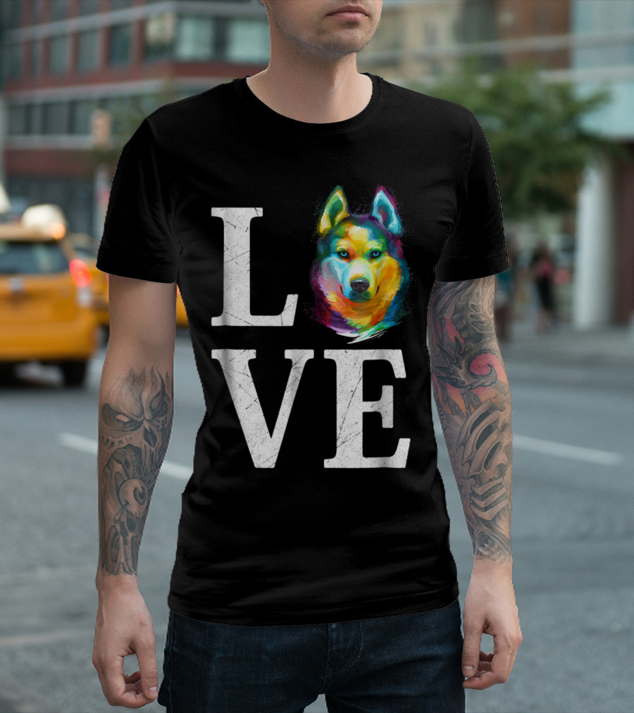 Love Siberian Husky Colorful Artistic T-Shirt