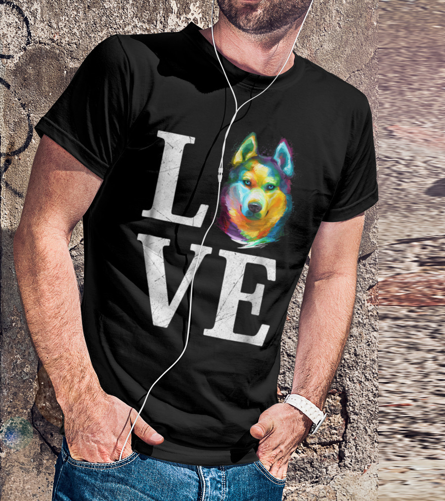 Love Siberian Husky Colorful Artistic T-Shirt