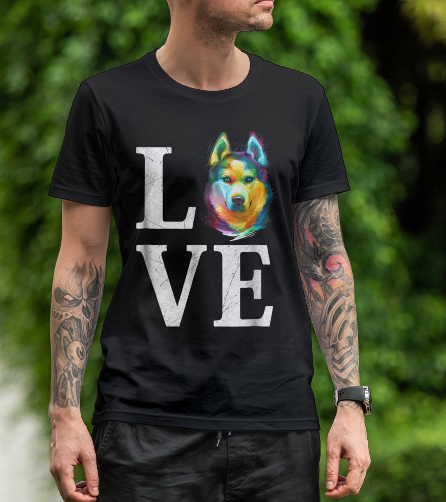 Love Siberian Husky Colorful Artistic T-Shirt