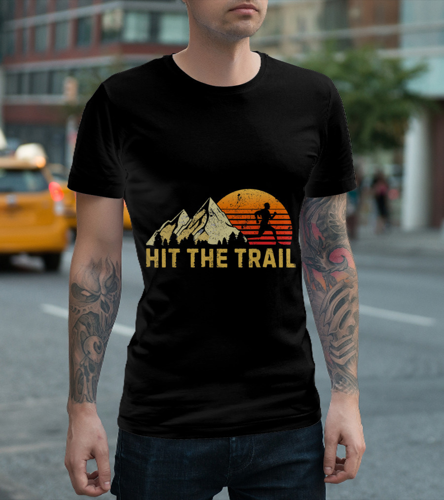 Hit the Trail Retro Vintage Running Sunset Mountains T-Shirt