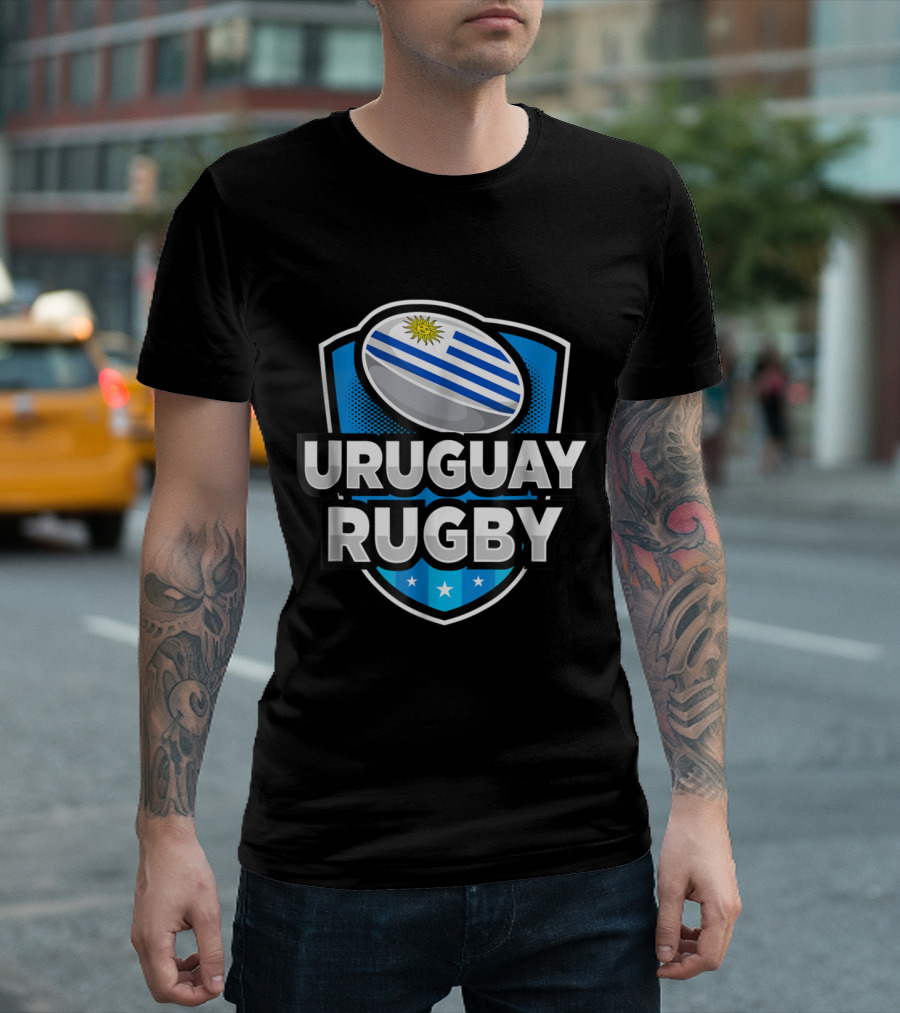 Uruguay Rugby Shield With Uruguayan Flag Rugby Ball Emblem T-Shirt