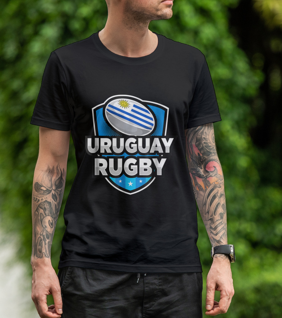 Uruguay Rugby Shield With Uruguayan Flag Rugby Ball Emblem T-Shirt