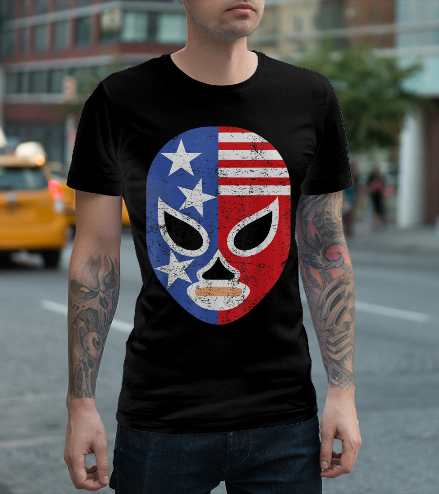 Retro USA Flag Lucha Libre Pro Wrestling Mask T-Shirt