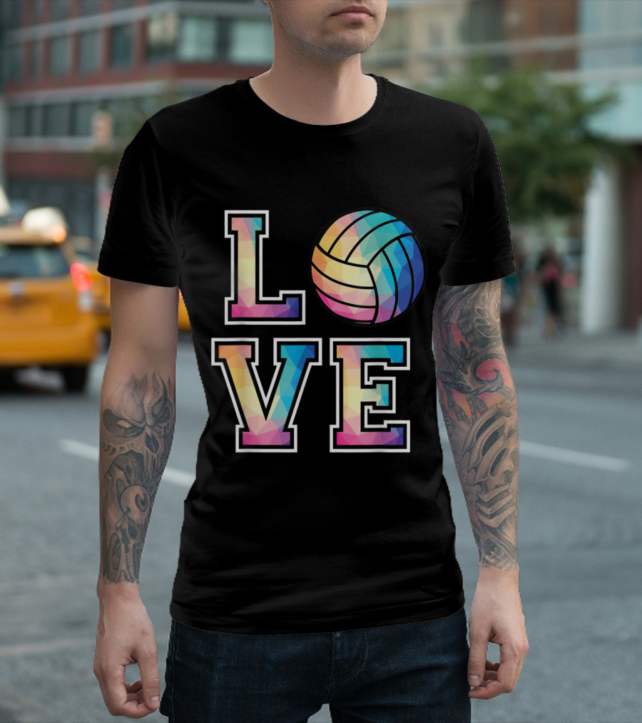 Love Volleyball Low Poly Geometric Rainbow T-Shirt