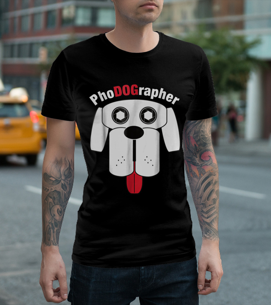PhoDOGrapher With Camera Lens Eyes Dog Face T-Shirt