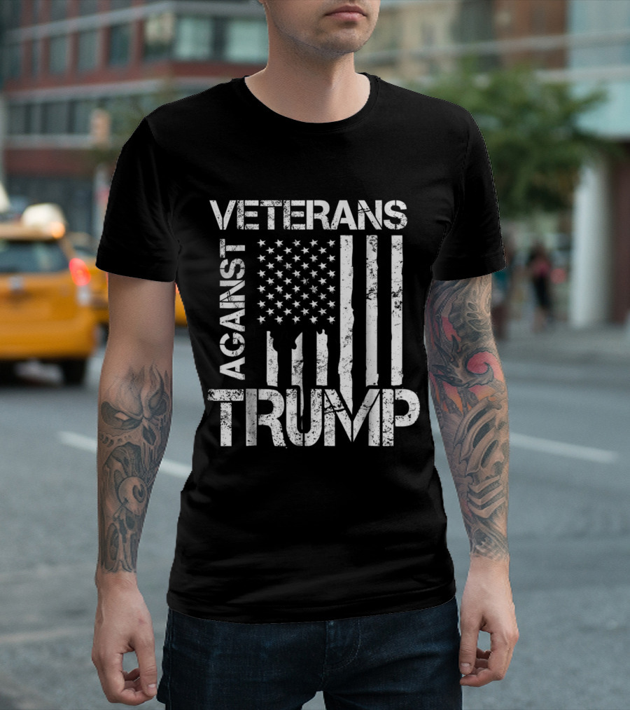 Veterans Against Trump Distressed American Flag T-Shirt