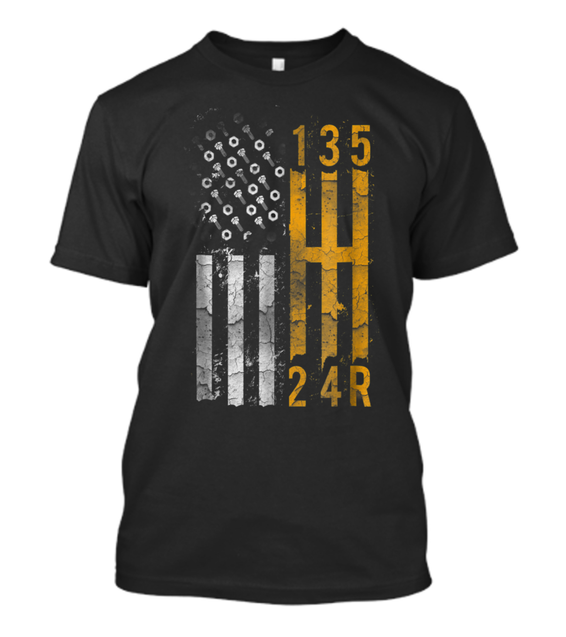 American Flag Pattern Gear Shift Muscle Car Enthusiast T-Shirt