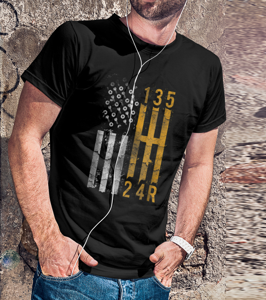 American Flag Pattern Gear Shift Muscle Car Enthusiast T-Shirt
