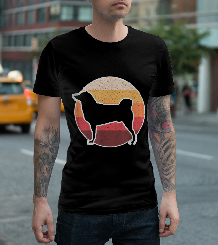 Retro Vintage Akita Dog Lovers Silhouette In Striped Circle T-Shirt