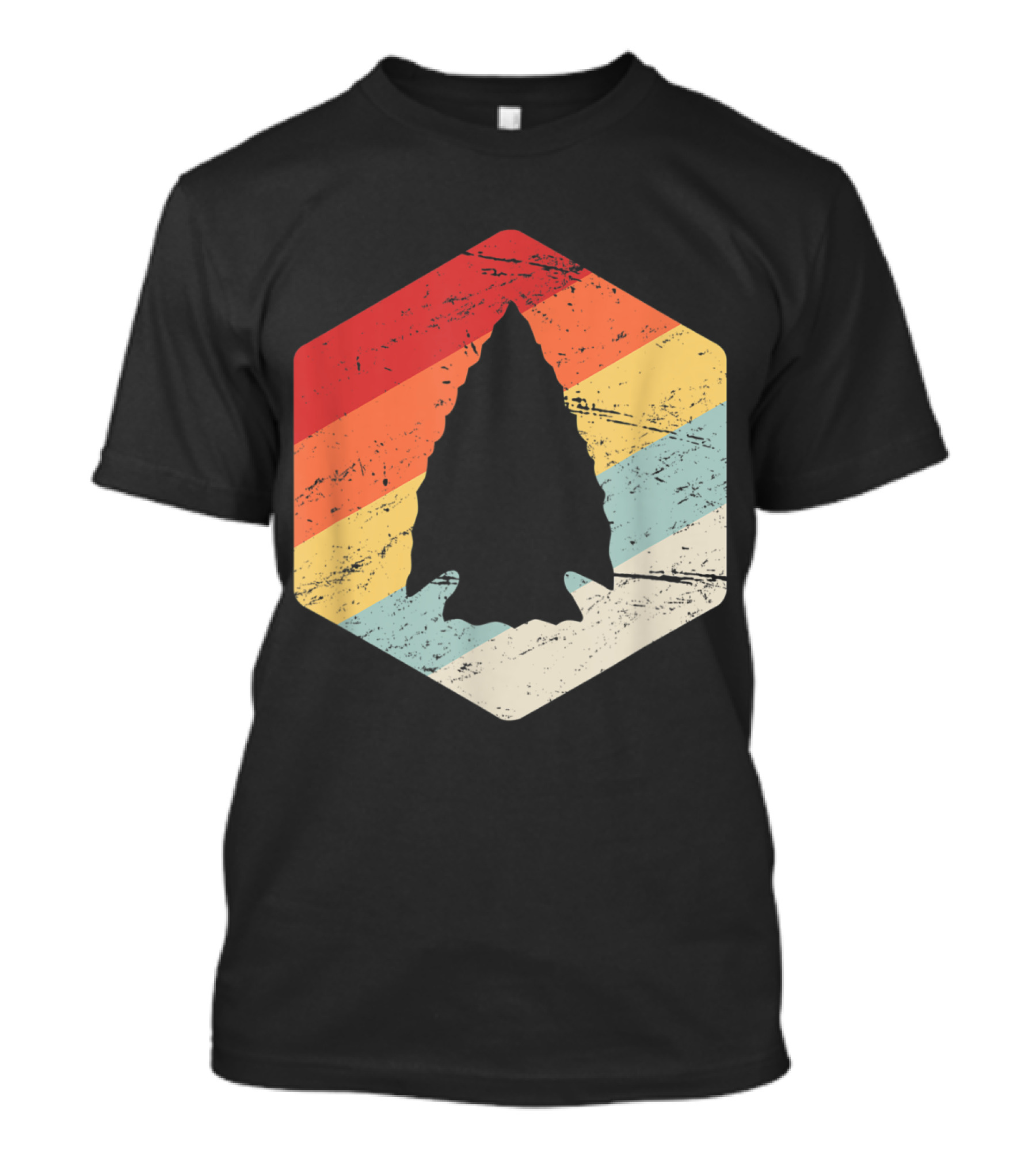 Retro Vintage Arrowhead With Distressed Rainbow Hexagon Background T-Shirt
