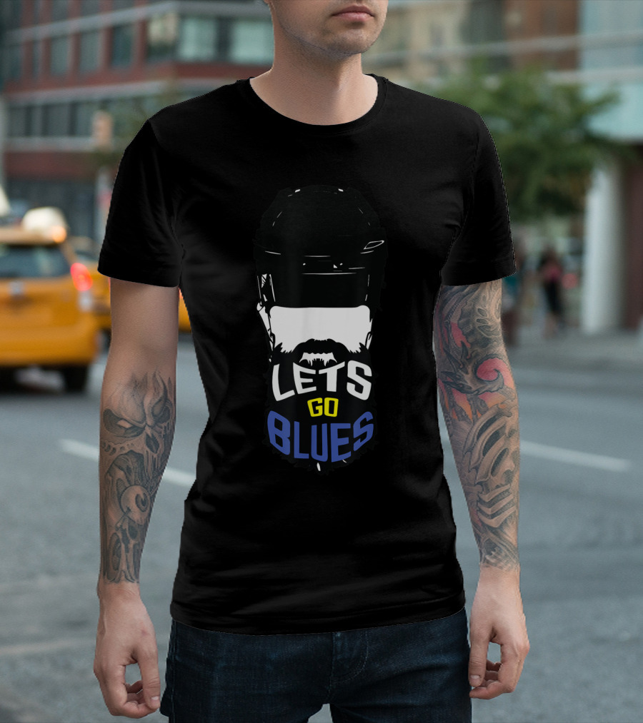 STL Hockey Fan Lets Go Blues Beard and Helmet T-Shirt