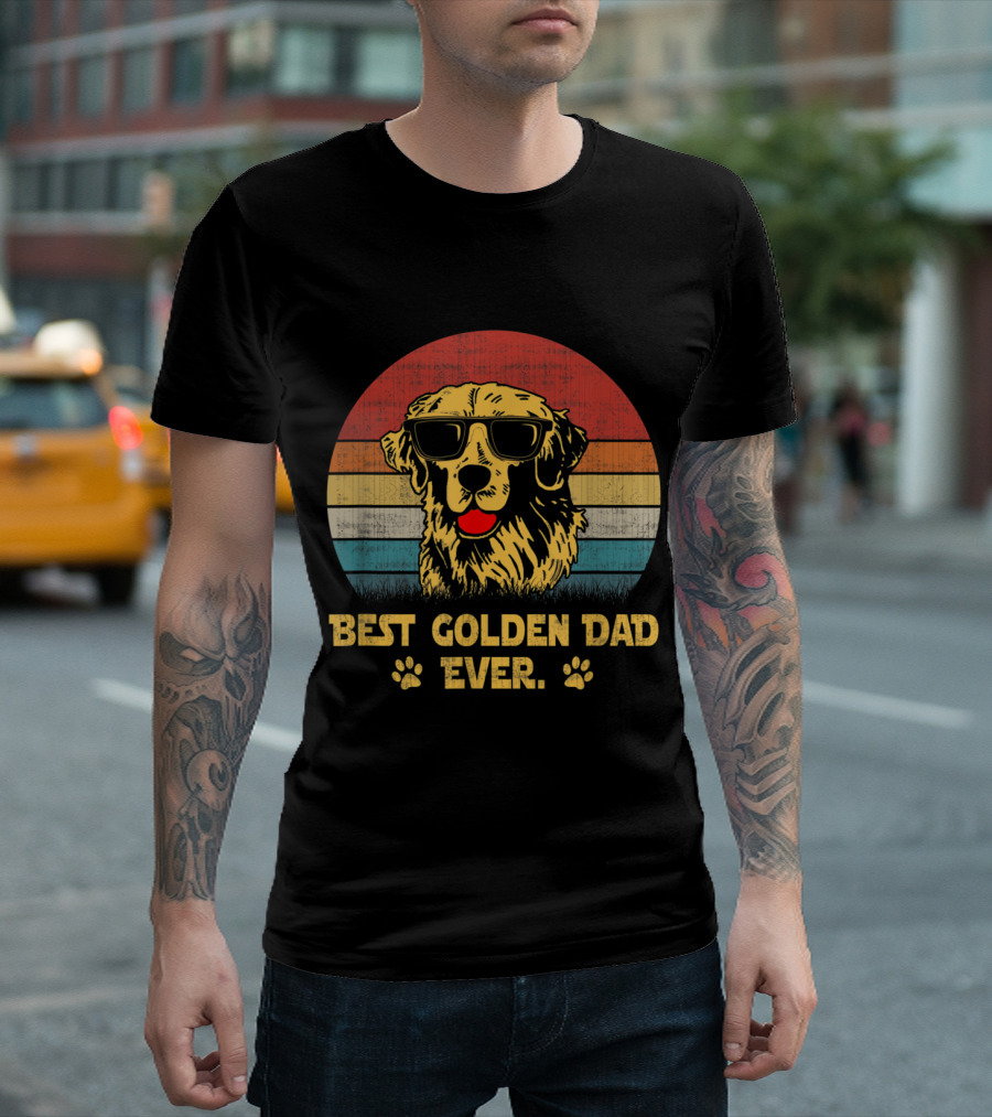 Best Golden Dad Ever Retro Vintage Golden Retriever Dog T-Shirt