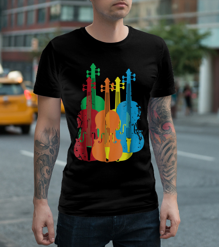 Multicolored Violins For Musicians Orchestra Arty Vibes Chai T-Shirt