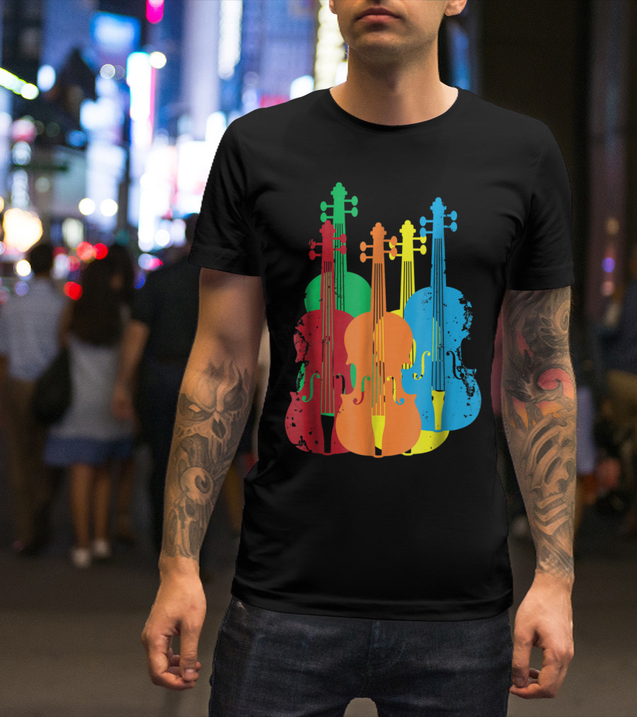 Multicolored Violins For Musicians Orchestra Arty Vibes Chai T-Shirt