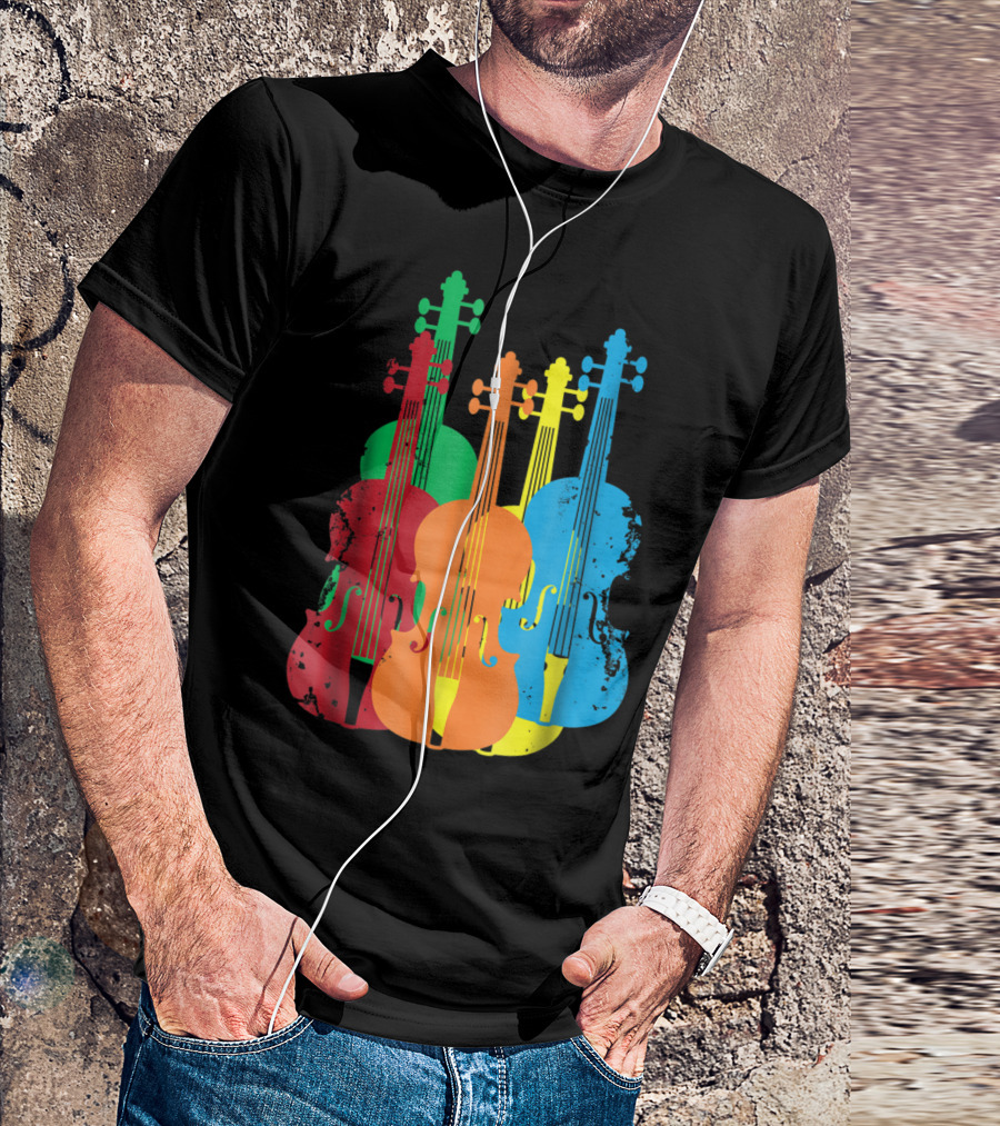 Multicolored Violins For Musicians Orchestra Arty Vibes Chai T-Shirt