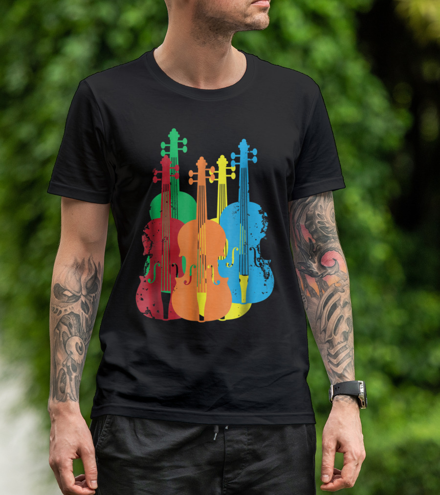 Multicolored Violins For Musicians Orchestra Arty Vibes Chai T-Shirt