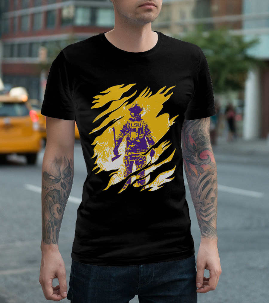 LSU Tigers Firefighter Graphic With Scratch Effect T-Shirt