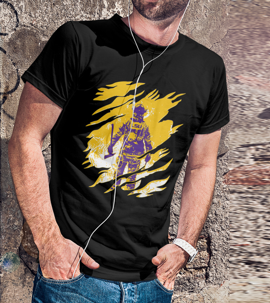 LSU Tigers Firefighter Graphic With Scratch Effect T-Shirt